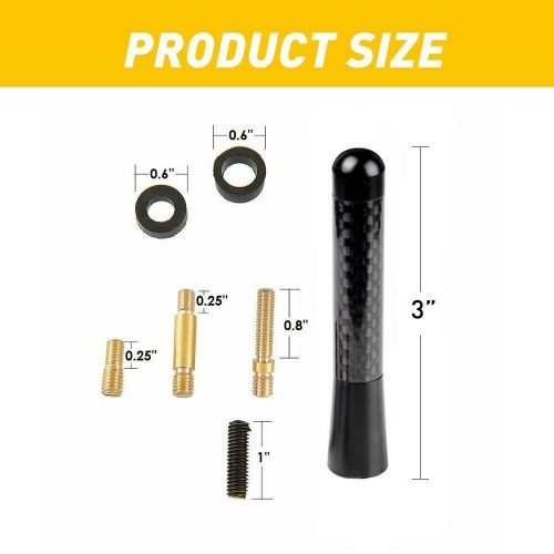3inches car antenna fiber carbon radio fm antena black kit universal screw new