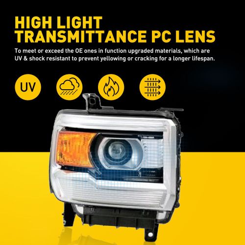 Headlights assembly for 2014-2019 gmc sierra w/ projector driver+ passenger exc