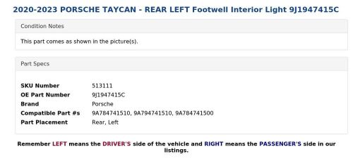2020-2023 PORSCHE TAYCAN - REAR LEFT Footwell Interior Light 9J1947415C, US $29.99, image 2