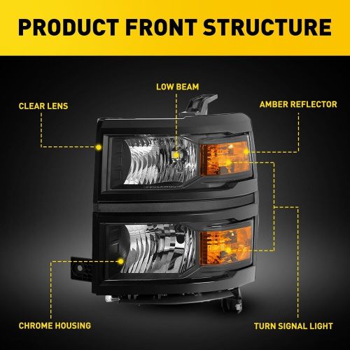 For 14-2015 Chevy Silverado 1500 Pickup Headlamp Headlight Black Left Right EOOH, US $135.99, image 2