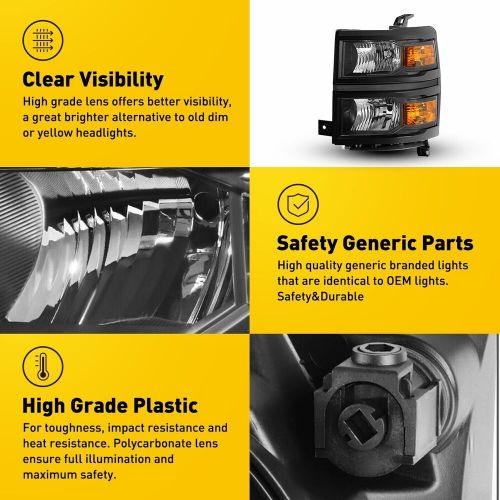 For 14-2015 Chevy Silverado 1500 Pickup Headlamp Headlight Black Left Right EOOH, US $135.99, image 11