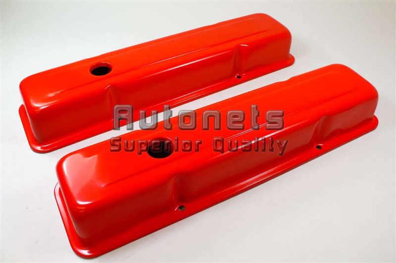 Chevy small block short orange paint valve cover 283-350 sbc street hot rat rod