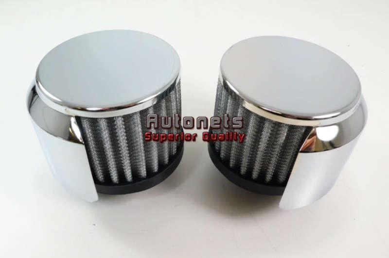 Chrome steel push in open filter breather 3" tall with shield for valve cover
