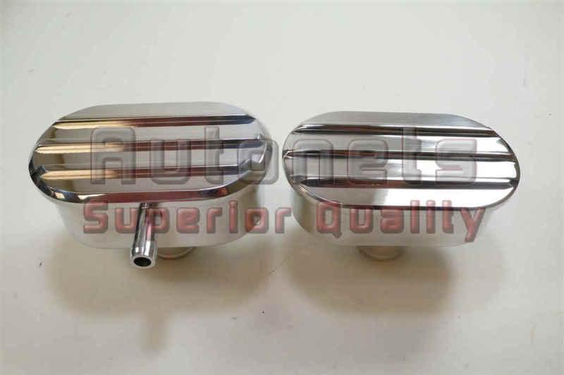 Polished aluminum valve cover breather pcv set fin oval with grommets hot rod
