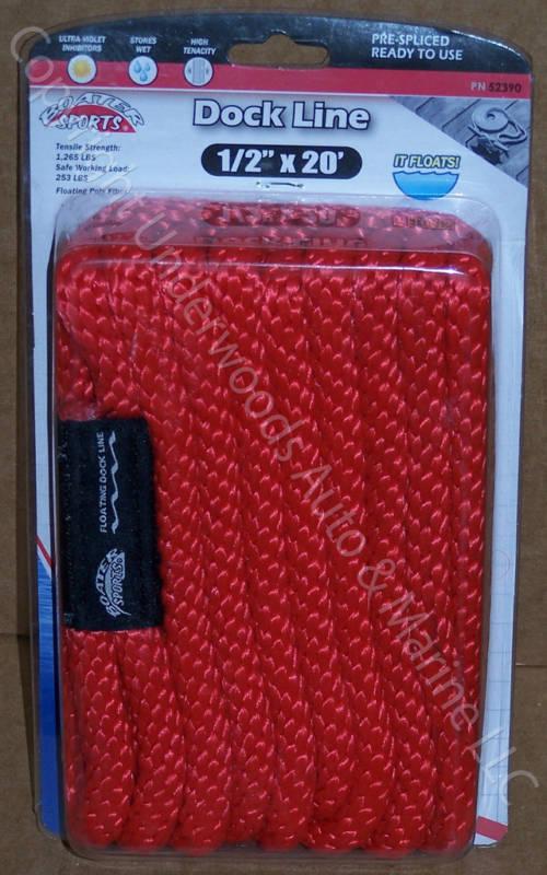 Floating dock line red 1/2 "x 20' mfp rope boat 12" loop