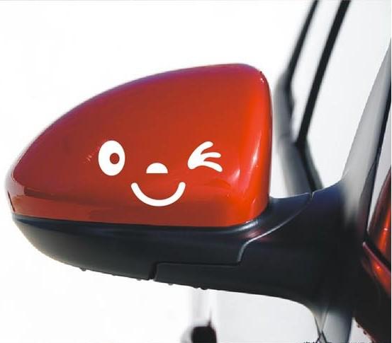 2pc white smiley 3d mini car rearview mirror decals stickers