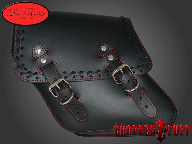 Buy 04UP Harley Dyna FXR Left Side Solo Saddle Bag Black Cross Laced