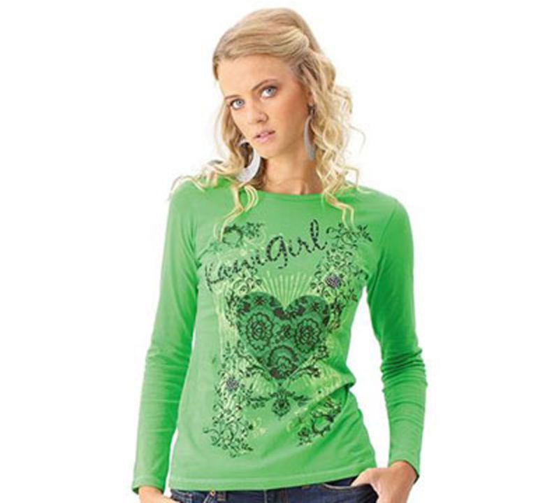 Kawasaki kawi girl lace heart tee long sleeve shirt medium tshirt green