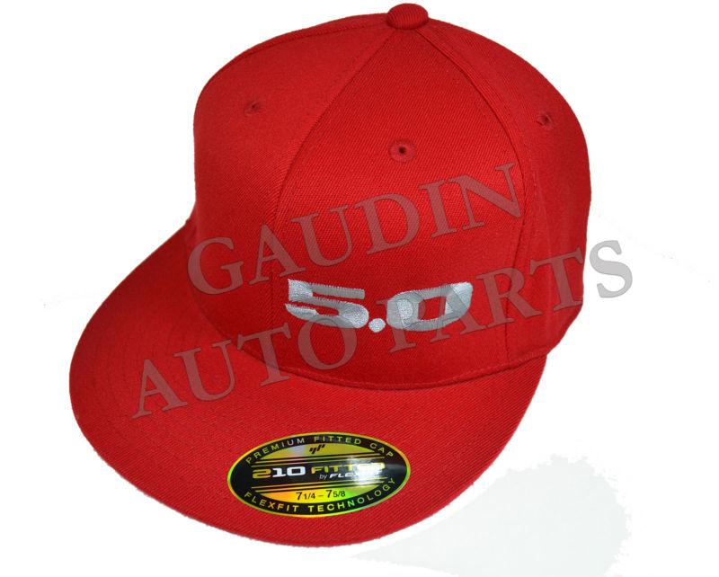 New ford 5.0 premium fitted hat red w/ white 5.0 size 7 1/4 - 7 5/8 flex fit 