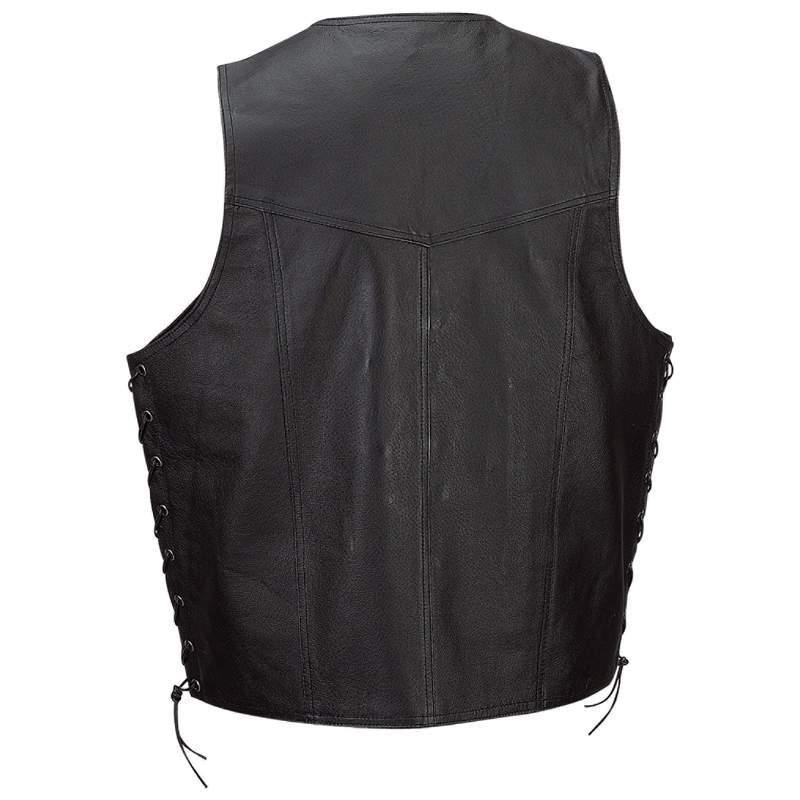Buy Mens Black Solid Leather Motorcycle Vest, Side Laces, 8 Pockets! M ...