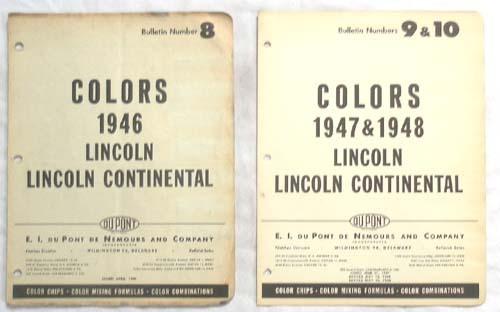 1946 - 1948 lincoln continental dupont color paint chip charts  original