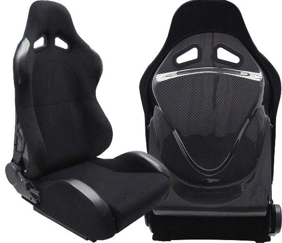 Buy 2 BLACK & CARBON LOOK BACK RACING SEATS RECLINABLE + SLIDERS