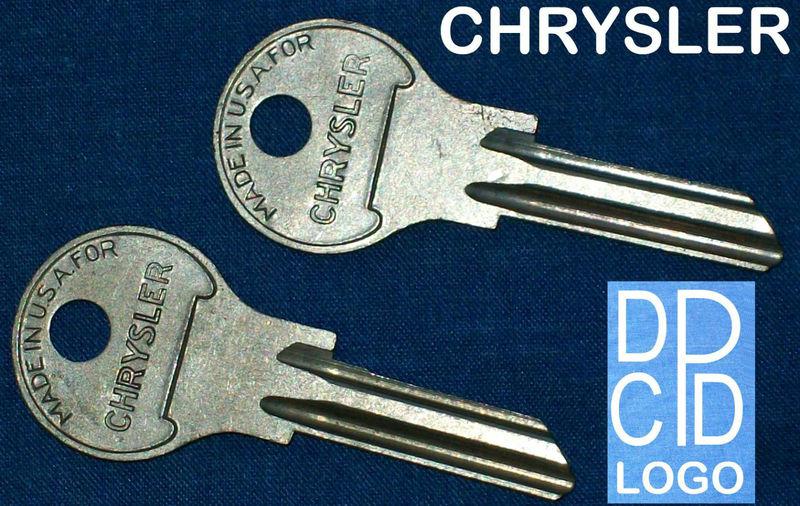2 vintage "chrysler" brass key blanks ✖ mopar door ignition dpcd logo / o1199a