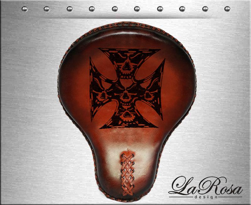 16" larosa antique shedron leather death cross harley bobber chopper solo seat