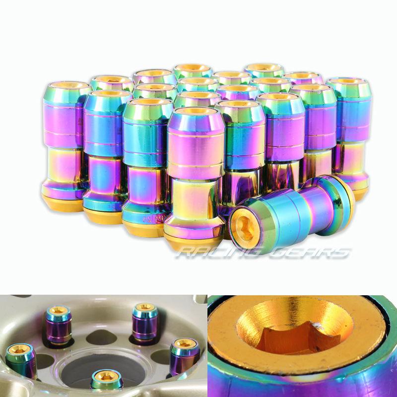 20x m12 x 1.25mm thread pitch gold/neo chrome wheel rim tuner 1.9" long lug nut