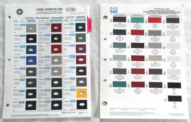1998 chryler dodge plymouth mopar truck color paint chip charts all models