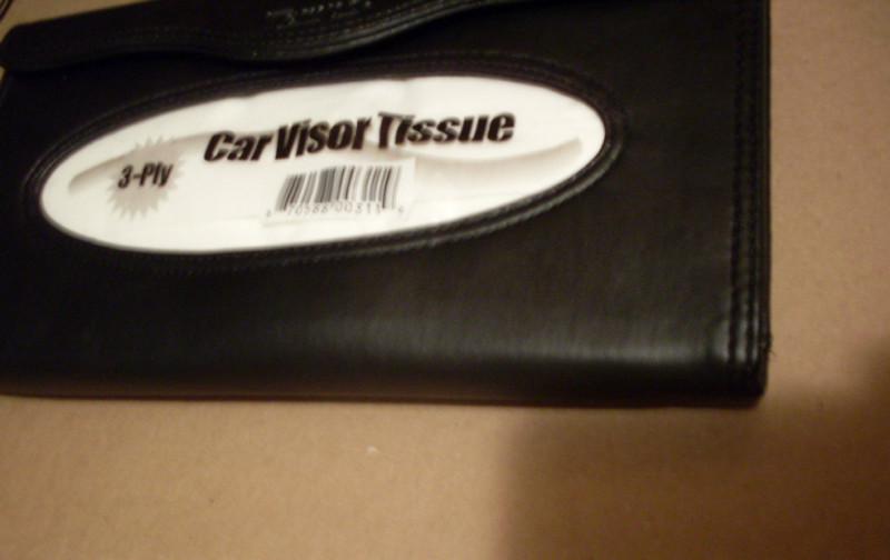 Black visor tissue holder clip on leather style includes 24 unopened tissues new