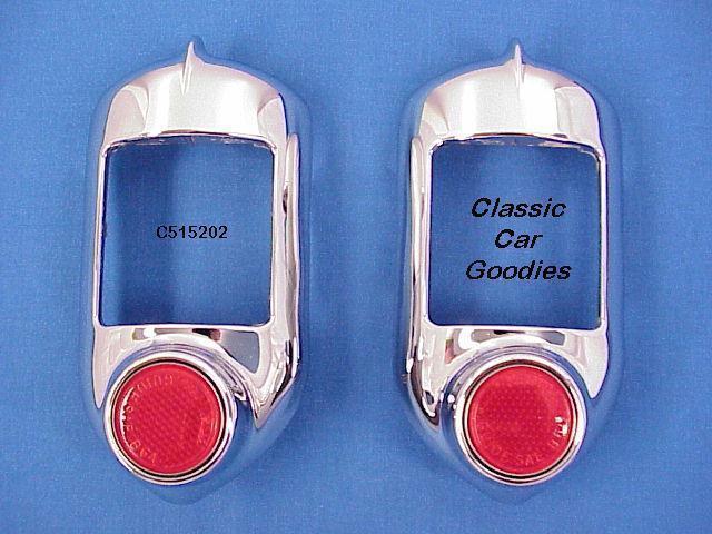1951-1952 chevy tail light housings show chrome. new!