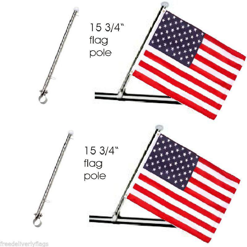 Two pack - boat rail mount stainless flag poles -15"long  fits " with usa flag" 
