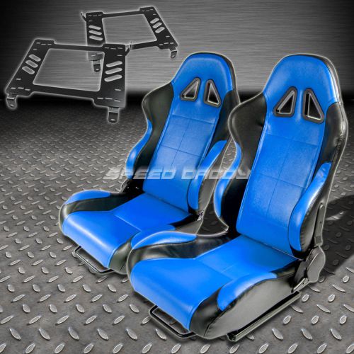 Pair type-5 reclining black blue woven racing seat+bracket for 94-05 dodge neon