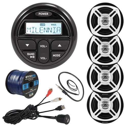 Milenna prv17 marine gauge style receiver, 4x 6.5&#034; speakers, rca cable, antenna
