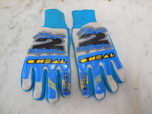 Vtg o'neal pro 2 series racing blue leather motocross motorcycle gloves sz med-9