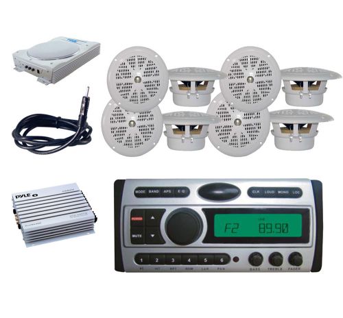 Pyle marine dvd cd receiverr+ 8&#034; subwoofer,antenna,8x 4&#034; white speakers,400w amp