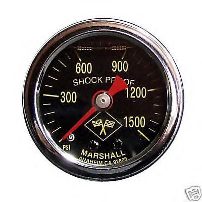Marshall liquid filled 1.5&#034; nitrous pressure gauge 1500 psi 1-1/2 nos black face
