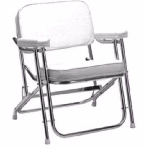 Seachoice 78501 folding deck chair (1" anodized aluminum) white vinyl marine lc
