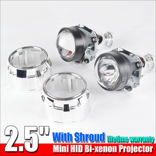 Pair 2.5&#034; mini hid bixenon projector lens kit hid headlight with shroud h1 h4 h7