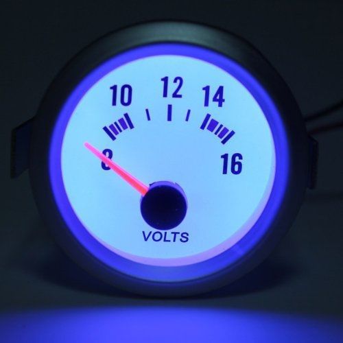 Audew 2&#034; 52mm voltmeter volt gauge auto car 12v white face blue led 8-16 volts