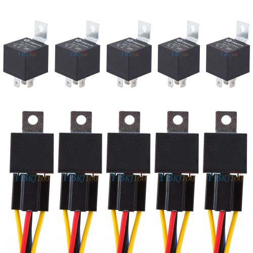 Set of 5 car truck 12 volt 40 amp interlocking relay &amp; socket spdt 5pin 5 wire