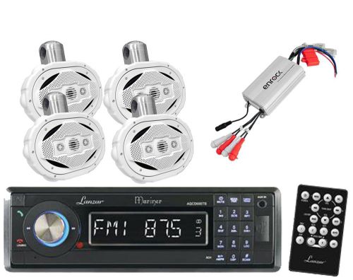 Lanzar marine mp3 usb receiver + 4-way wake board speakers + 4 ch mp3 amplifier