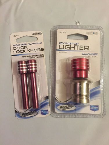 Machined aluminum red door lock knobs and 12v pop-up lighter 16011/16042