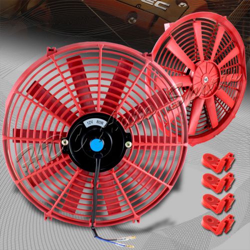 1 x 14&#034; red electric slim push pull engine bay cooling radiator fan universal 1