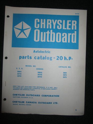 1966-1967 chrysler outboard 20 hp parts catalog manual autolectric 20641 20741 +