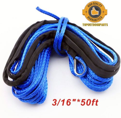 Synthetic winch line cable rope 5500+ lbs with sheath atv utv  3/16" x 50' blue