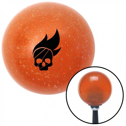 Black skull flame orange metal flake shift knob with 16mm x 1.5 insert 427 icon