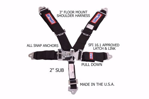 Rjs  sfi 16.1 5pt latch &amp; link snap harness belt roll bar mount black 1130301