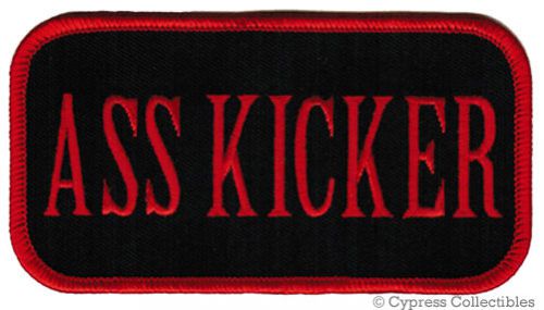 Ass kicker iron-on biker patch motorcycle embroidered red nametag emblem