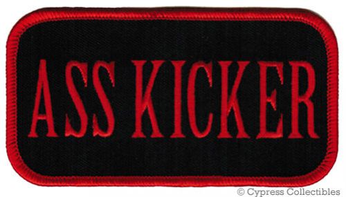 Ass kicker iron-on biker patch motorcycle embroidered red nametag emblem