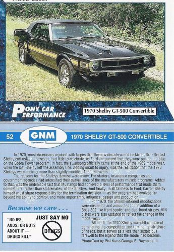 1970 shelby gt-500 convertible      collector card  2 1/2&#034;x3 1/2&#034;