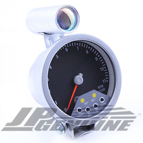 4&#034; 7 color led 11k rpm tachometer gauge w/ shift light silver - universal 3