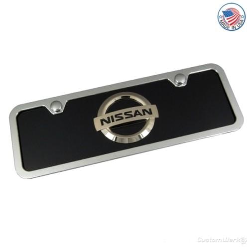 Nissan chrome logo mini black license plate + frame