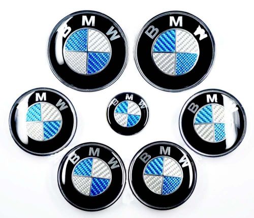 7 bmw carbon blue white emblems wheels cap e60 e39 z3 z4 e90 e92 m3 m5 m6 x5 e65