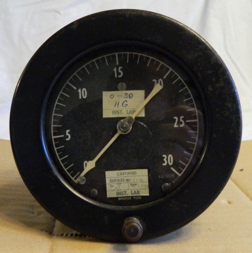 Vacuum gauge, 0-30 inches hg, bronze tube, 6 inch frame, industrial, heavy duty