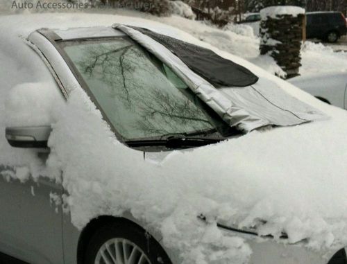 Car windshield cover for winter snow removal- magnetic snow, ice and frost guard