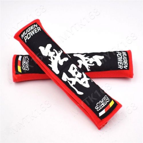 x2 Mugen-Red Racing Red Soft Cotton Embroidery Seat Belt Cover Shoulder Pads, US $12.00, image 2