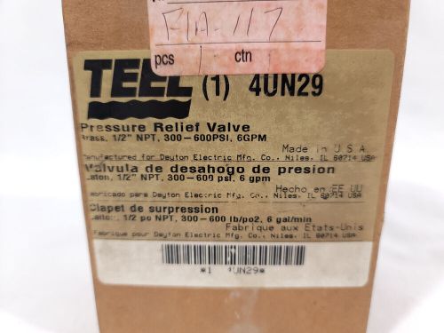 Teel 4UN29 brass pressure relief valve 1/2" NPT 300 - 600 PSI 6 GPM, US $49.00, image 4