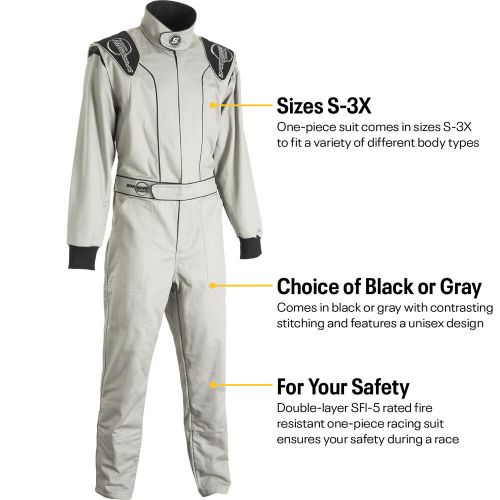 Speedway Double-Layer SFI-5 One-Piece Racing Suit, Grey Large, US $224.99, image 3